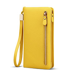 Universal Silkworm Leather Wristlet Wallet Handbag Case T01 for Oppo Reno8 Pro 5G Yellow