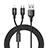 Charger Lightning USB Data Cable Charging Cord and Android Micro USB ML05 Black