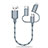 Charger Lightning USB Data Cable Charging Cord and Android Micro USB Type-C 25cm S01 Gray