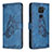 Leather Case Stands Butterfly Flip Cover Holder B02F for Xiaomi Redmi Note 9 Blue
