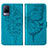 Leather Case Stands Butterfly Flip Cover Holder Y01B for Vivo V21 5G Blue