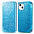 Leather Case Stands Fashionable Pattern Flip Cover H01 Holder for Apple iPhone 14 Plus Blue