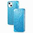 Leather Case Stands Fashionable Pattern Flip Cover H02 Holder for Apple iPhone 14 Plus Blue