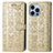 Leather Case Stands Fashionable Pattern Flip Cover H12 Holder for Apple iPhone 13 Pro Gold