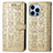 Leather Case Stands Fashionable Pattern Flip Cover H12 Holder for Apple iPhone 13 Pro Max Gold