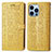Leather Case Stands Fashionable Pattern Flip Cover H12 Holder for Apple iPhone 13 Pro Max Yellow