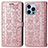 Leather Case Stands Fashionable Pattern Flip Cover H12 Holder for Apple iPhone 13 Pro Rose Gold