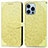 Leather Case Stands Fashionable Pattern Flip Cover H13 Holder for Apple iPhone 13 Pro Max Yellow