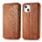 Leather Case Stands Fashionable Pattern Flip Cover H15 Holder for Apple iPhone 13 Mini Brown