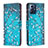 Leather Case Stands Fashionable Pattern Flip Cover Holder B01F for Motorola Moto G Play (2023) Cyan