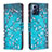Leather Case Stands Fashionable Pattern Flip Cover Holder B01F for Motorola Moto G Power (2022) Cyan