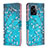 Leather Case Stands Fashionable Pattern Flip Cover Holder B01F for OnePlus Nord N300 5G Cyan