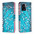 Leather Case Stands Fashionable Pattern Flip Cover Holder B01F for Oppo A57 5G Cyan