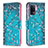 Leather Case Stands Fashionable Pattern Flip Cover Holder B01F for Oppo A94 4G Cyan