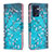 Leather Case Stands Fashionable Pattern Flip Cover Holder B01F for Oppo Reno7 5G Cyan