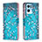 Leather Case Stands Fashionable Pattern Flip Cover Holder B01F for Oppo Reno7 Pro 5G Cyan