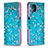Leather Case Stands Fashionable Pattern Flip Cover Holder B01F for Samsung Galaxy A12 Nacho Cyan