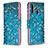 Leather Case Stands Fashionable Pattern Flip Cover Holder B01F for Samsung Galaxy A20s Cyan