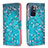Leather Case Stands Fashionable Pattern Flip Cover Holder B01F for Xiaomi Redmi Note 11S 5G Cyan