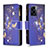Leather Case Stands Fashionable Pattern Flip Cover Holder B04F for Oppo A56S 5G Navy Blue