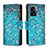 Leather Case Stands Fashionable Pattern Flip Cover Holder B04F for Oppo A57 5G Cyan