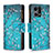 Leather Case Stands Fashionable Pattern Flip Cover Holder B04F for Oppo F21s Pro 4G Cyan