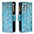 Leather Case Stands Fashionable Pattern Flip Cover Holder B04F for Oppo Reno6 Pro 5G India Cyan