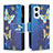 Leather Case Stands Fashionable Pattern Flip Cover Holder B04F for Oppo Reno7 Lite 5G Blue