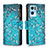 Leather Case Stands Fashionable Pattern Flip Cover Holder B04F for Oppo Reno7 Pro 5G Cyan