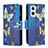 Leather Case Stands Fashionable Pattern Flip Cover Holder B04F for Oppo Reno7 Z 5G Blue