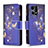 Leather Case Stands Fashionable Pattern Flip Cover Holder B04F for Oppo Reno8 4G Navy Blue