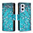 Leather Case Stands Fashionable Pattern Flip Cover Holder B04F for Oppo Reno8 Lite 5G Cyan
