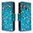 Leather Case Stands Fashionable Pattern Flip Cover Holder B04F for Samsung Galaxy A30 Cyan