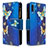 Leather Case Stands Fashionable Pattern Flip Cover Holder B04F for Samsung Galaxy A50 Blue