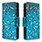 Leather Case Stands Fashionable Pattern Flip Cover Holder B04F for Samsung Galaxy A70 Cyan