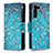 Leather Case Stands Fashionable Pattern Flip Cover Holder B04F for Samsung Galaxy S21 Plus 5G Cyan