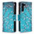 Leather Case Stands Fashionable Pattern Flip Cover Holder B04F for Samsung Galaxy S22 5G Cyan