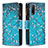 Leather Case Stands Fashionable Pattern Flip Cover Holder B04F for Vivo Y11s Cyan