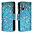 Leather Case Stands Fashionable Pattern Flip Cover Holder B04F for Xiaomi Redmi Note 11 SE 5G Cyan