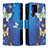 Leather Case Stands Fashionable Pattern Flip Cover Holder B05F for Samsung Galaxy S21 Ultra 5G Blue