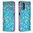 Leather Case Stands Fashionable Pattern Flip Cover Holder B05F for Xiaomi Poco M5S Cyan