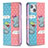 Leather Case Stands Fashionable Pattern Flip Cover Holder for Apple iPhone 13 Mini Pink