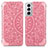 Leather Case Stands Fashionable Pattern Flip Cover Holder for Samsung Galaxy S22 5G Rose Gold