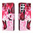 Leather Case Stands Fashionable Pattern Flip Cover Holder H02X for Samsung Galaxy S22 Ultra 5G Hot Pink