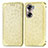 Leather Case Stands Fashionable Pattern Flip Cover Holder S01D for Huawei Honor 60 Pro 5G Gold