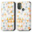 Leather Case Stands Fashionable Pattern Flip Cover Holder S02D for Motorola Moto E30 White