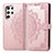 Leather Case Stands Fashionable Pattern Flip Cover Holder S02D for Samsung Galaxy S22 Ultra 5G Rose Gold
