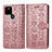 Leather Case Stands Fashionable Pattern Flip Cover Holder S03D for Google Pixel 5 Rose Gold