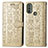 Leather Case Stands Fashionable Pattern Flip Cover Holder S03D for Motorola Moto E30 Gold