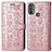 Leather Case Stands Fashionable Pattern Flip Cover Holder S03D for Motorola Moto E30 Rose Gold